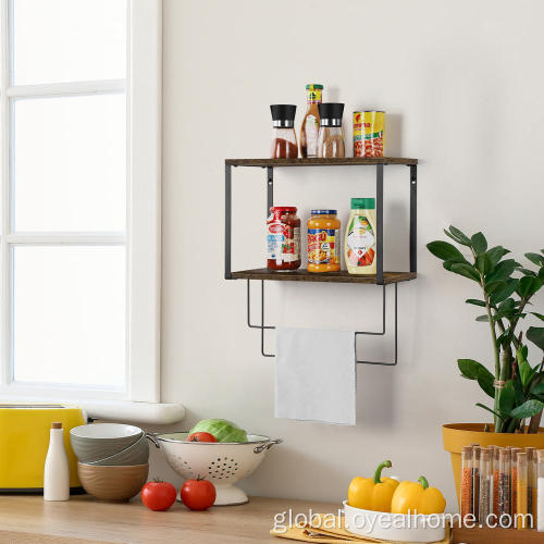 Pipe Shelf Two-Layer Metal Wood Combined with Double-Bar Towel Rack Supplier